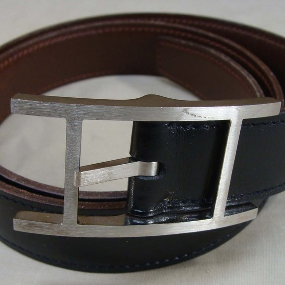 AUTH HERMES INDIANA THIN H LEATHER BELT & BUCKLE - Picture 2 of 10